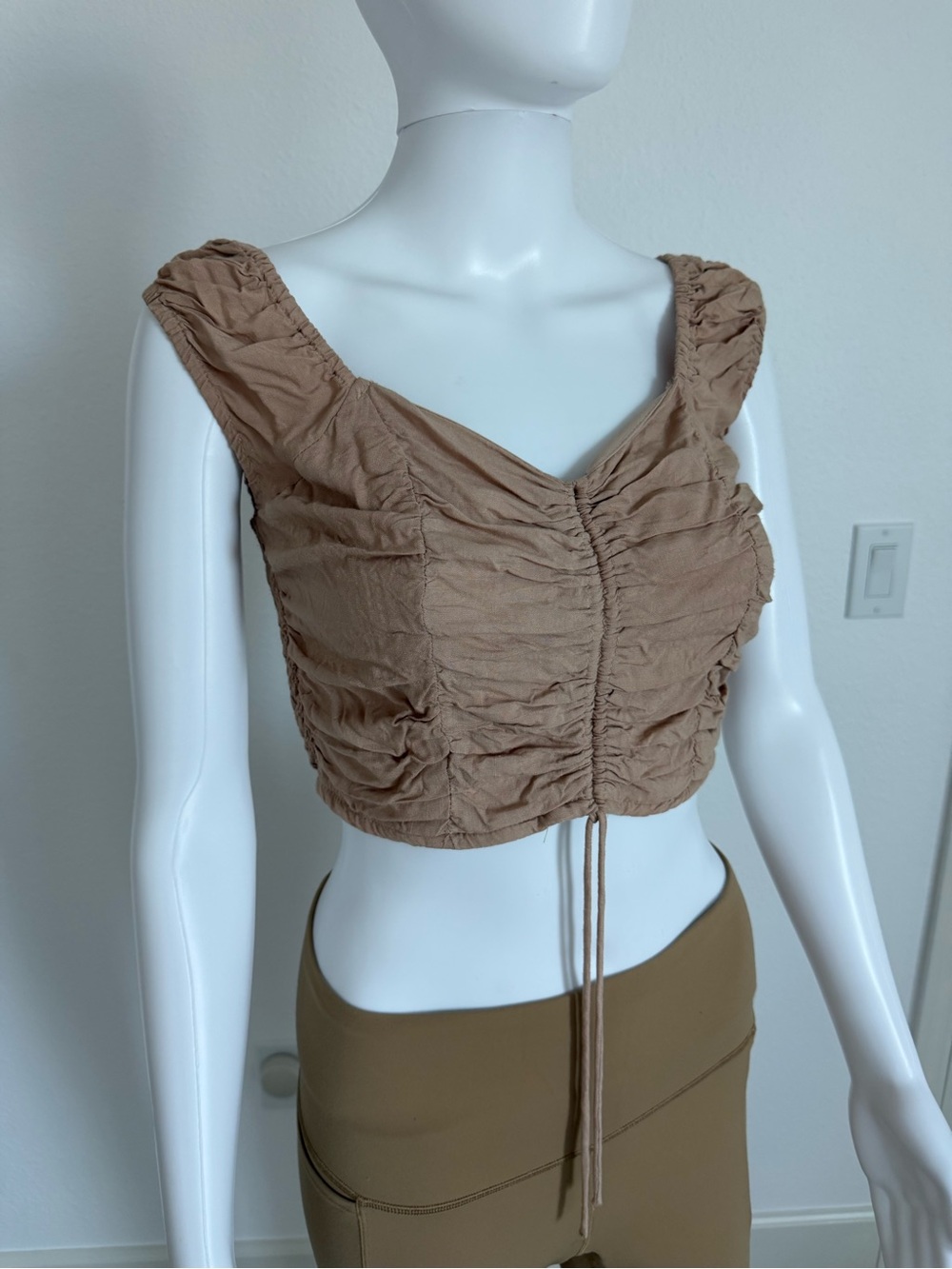 Japna Ruched Crop Tank Top in Light Brown